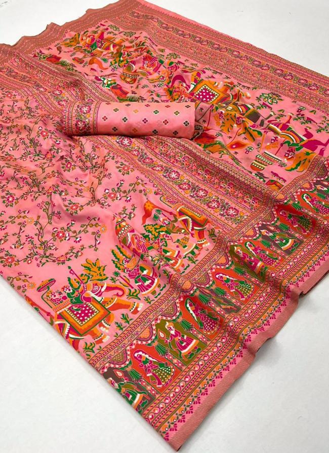 Silk Pink Festival Wear Weaving Saree